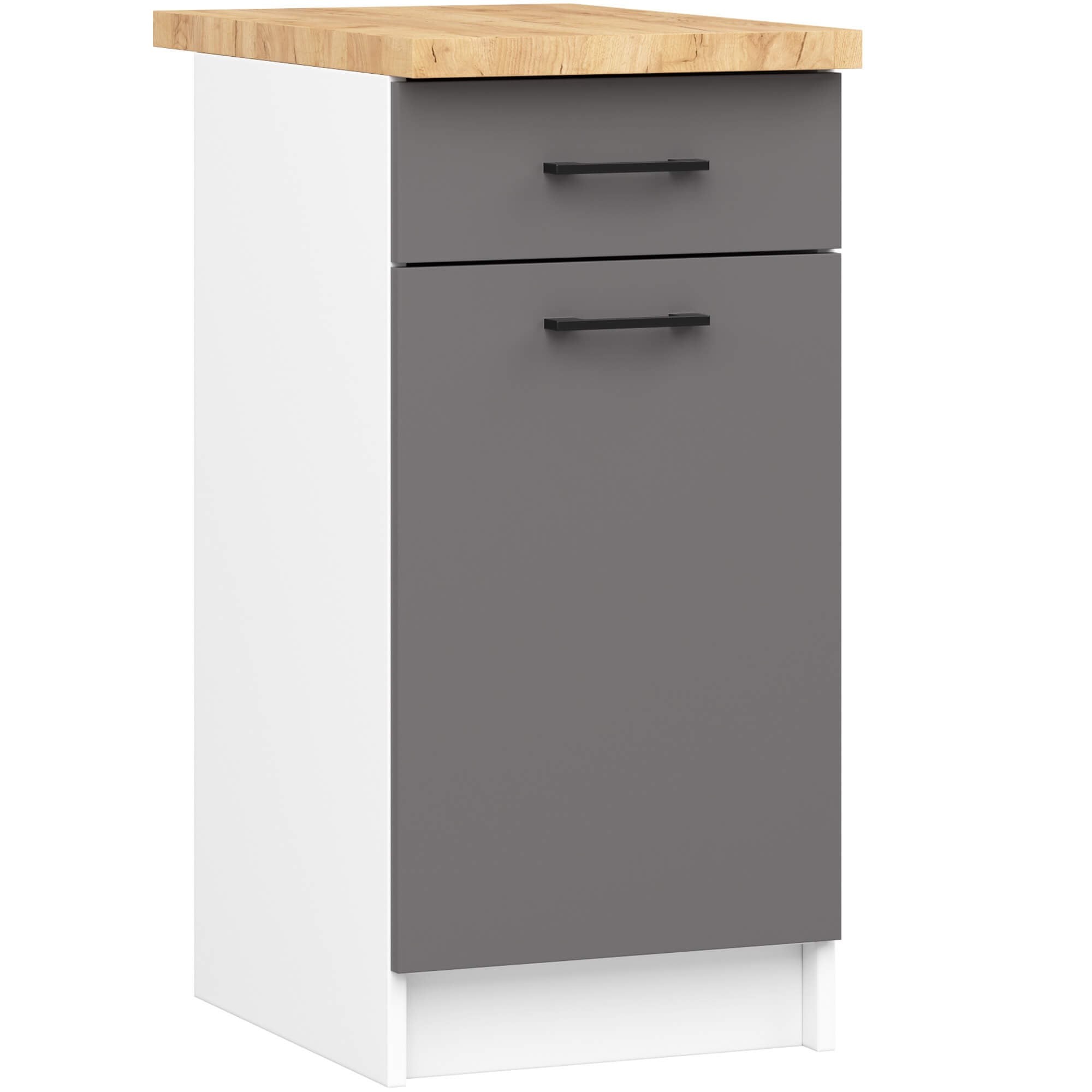 Ak furniture Kuchyňská skříňka OLIVIE 40x85 cm matná bílá/matná grafitově šedá/dub přírodní