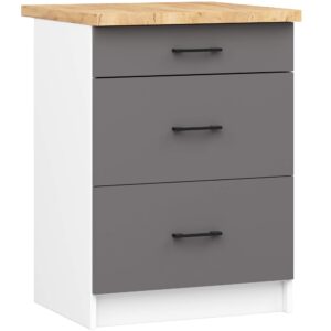 Ak furniture Kuchyňská skříňka OLIVIE II 60x85 cm matná bílá/matný grafitově šedá/dub přírodní