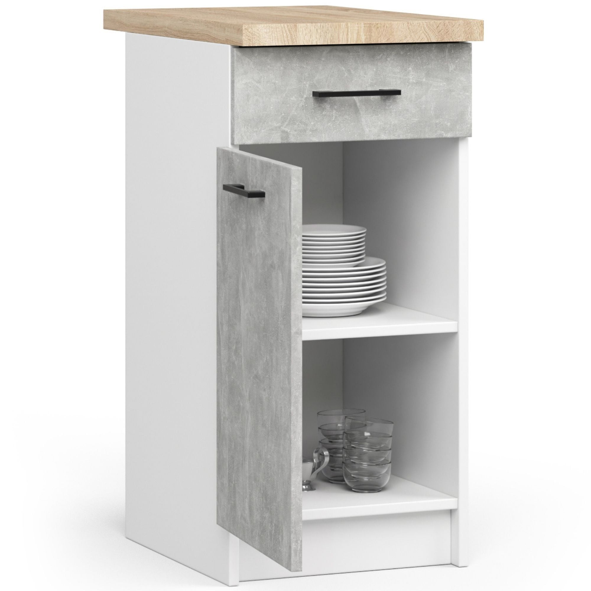 Ak furniture Kuchyňská skříňka Olivie S 40 cm 1D 1S bílá/beton/dub sonoma - Obrázek 2