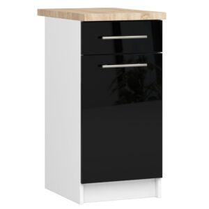 Ak furniture Kuchyňská skříňka Olivie S 40 cm 1D 1S bílá/černý lesk/dub sonoma