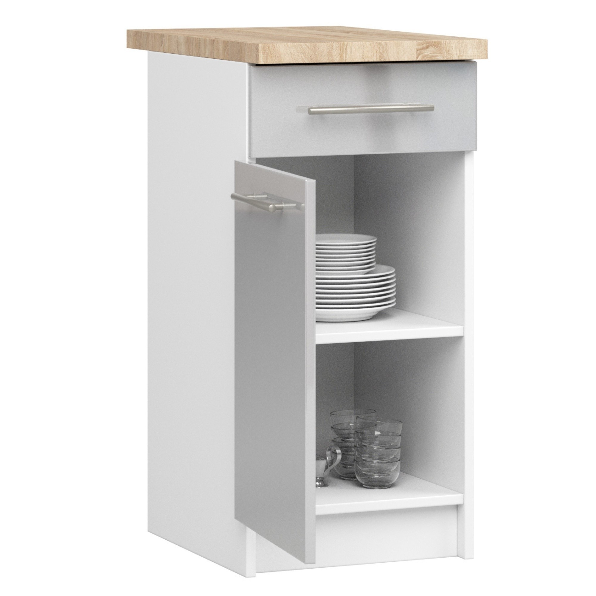 Ak furniture Kuchyňská skříňka Olivie S 40 cm 1D 1S bílá/metalický lesk/dub sonoma - Obrázek 2