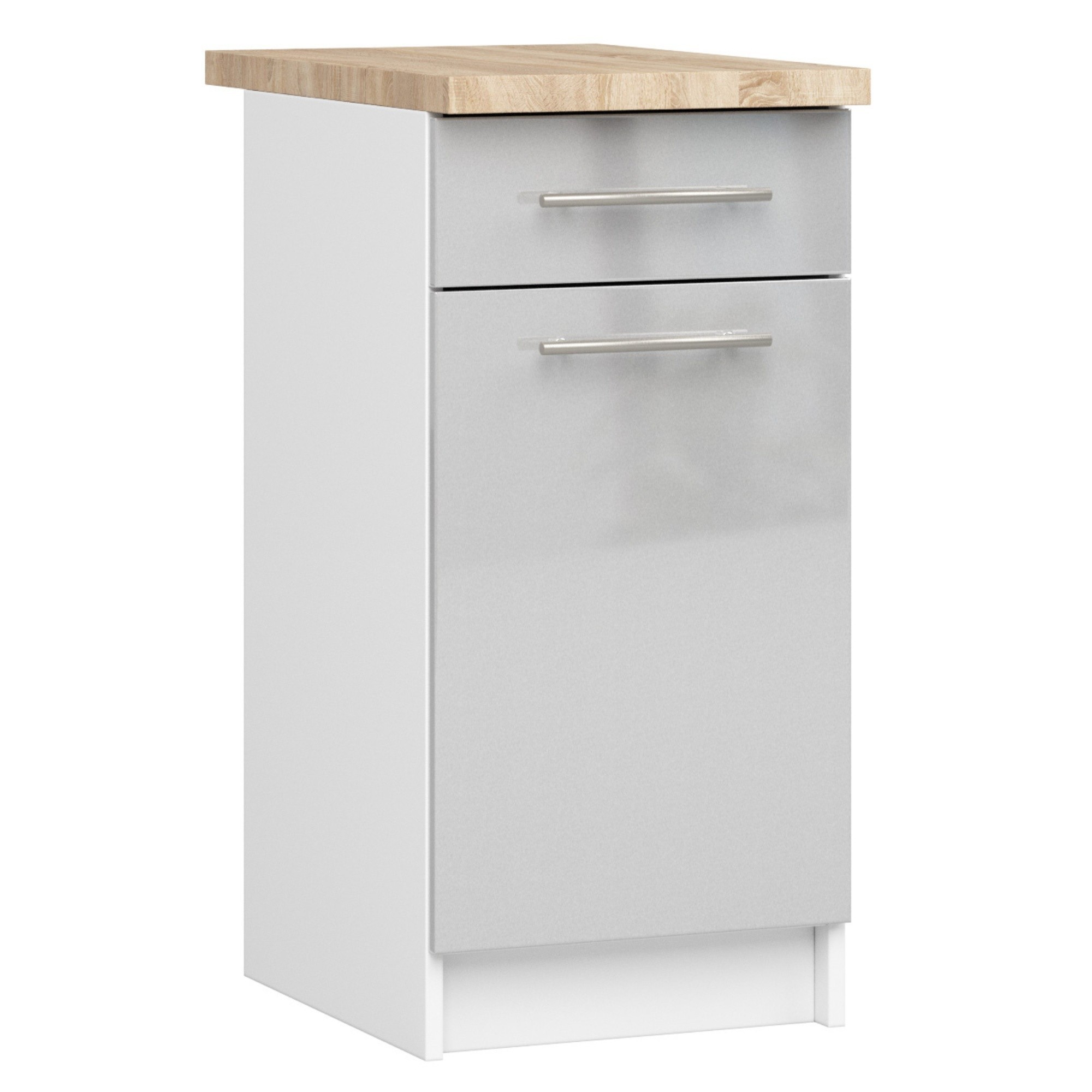 Ak furniture Kuchyňská skříňka Olivie S 40 cm 1D 1S bílá/metalický lesk/dub sonoma