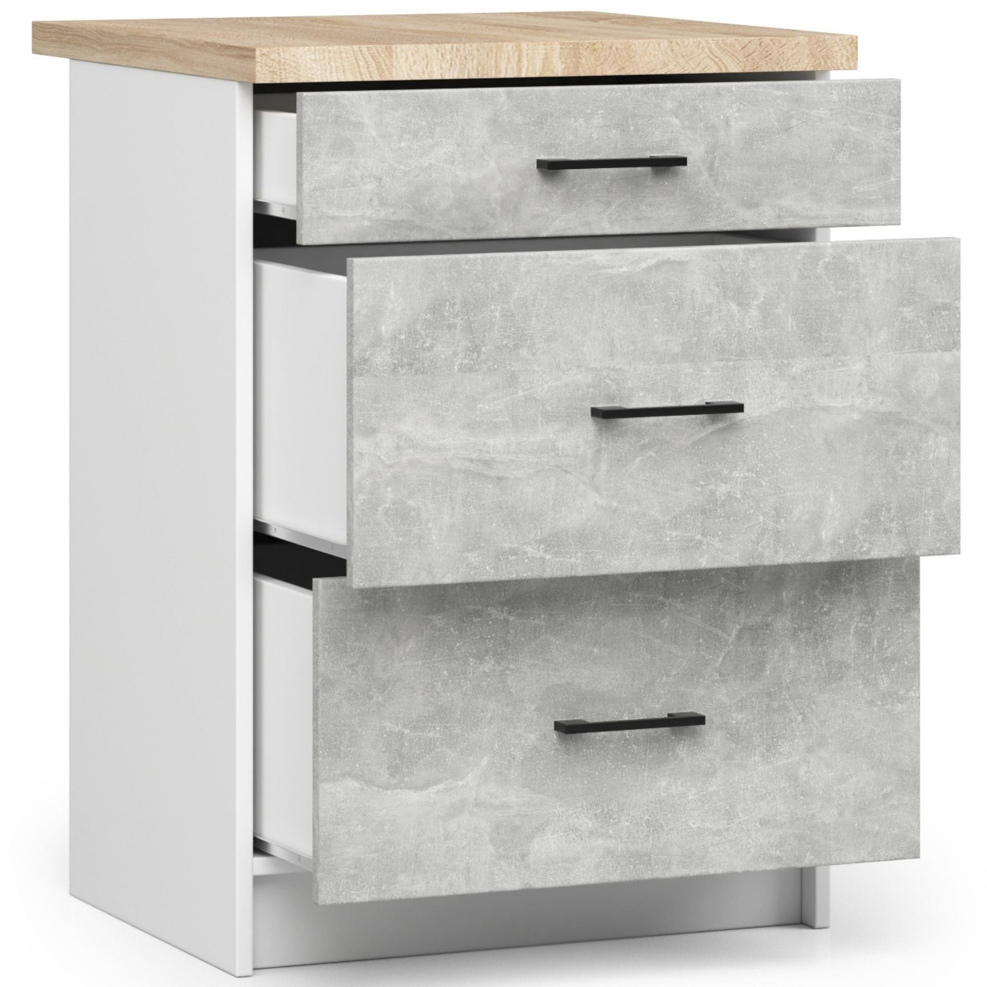 Ak furniture Kuchyňská skříňka Olivie S 60 cm 3S bílá/beton/dub sonoma - Obrázek 2