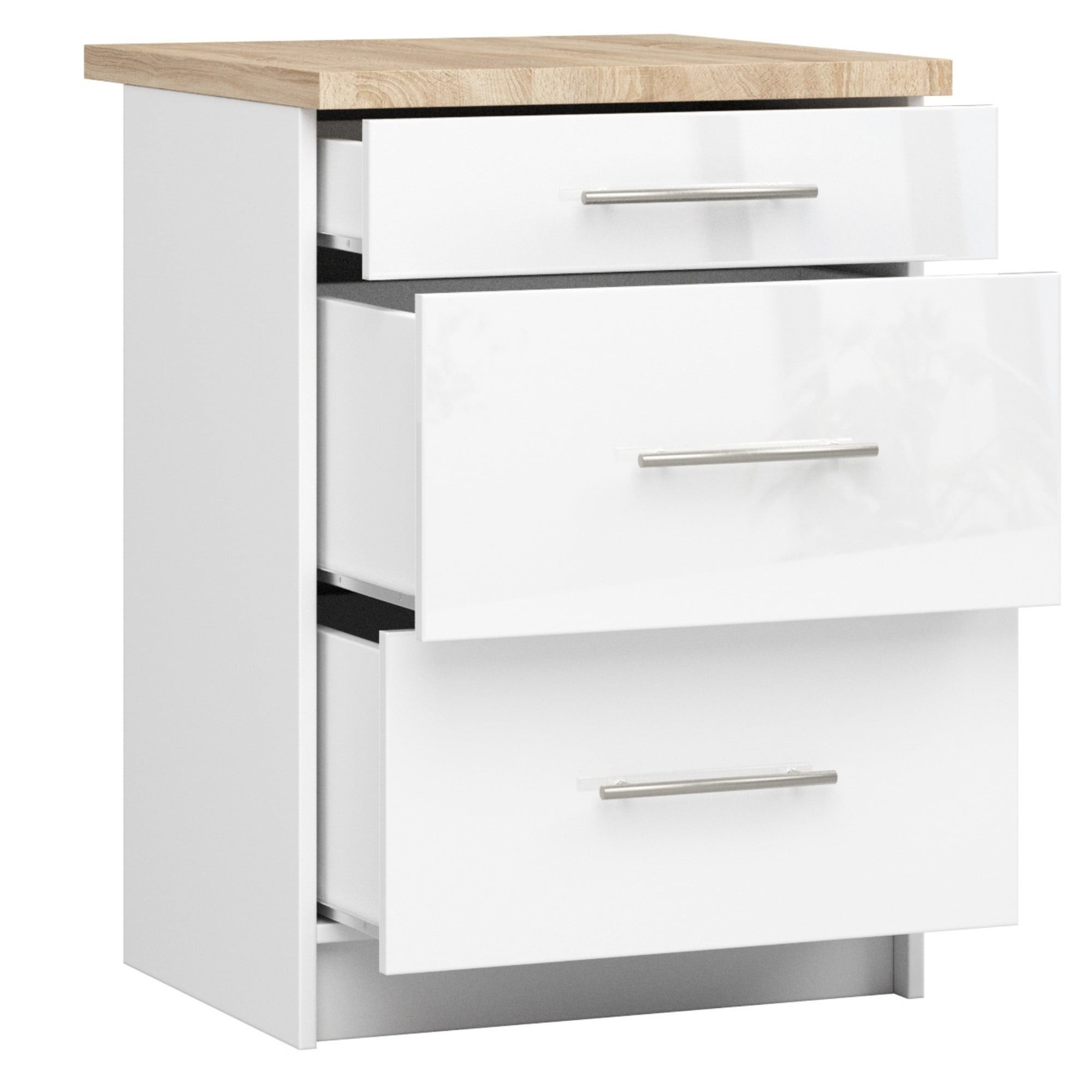 Ak furniture Kuchyňská skříňka Olivie S 60 cm 3S bílá/bílý lesk/dub sonoma - Obrázek 2