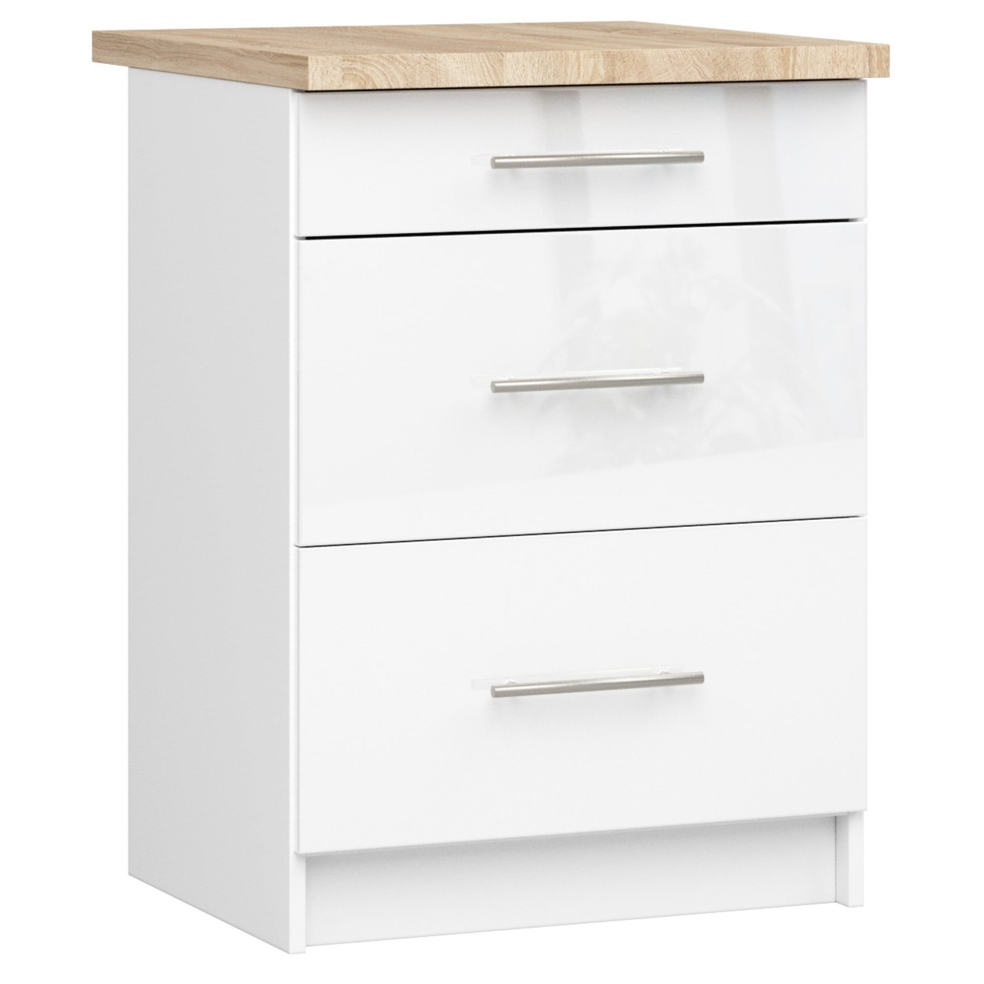 Ak furniture Kuchyňská skříňka Olivie S 60 cm 3S bílá/bílý lesk/dub sonoma
