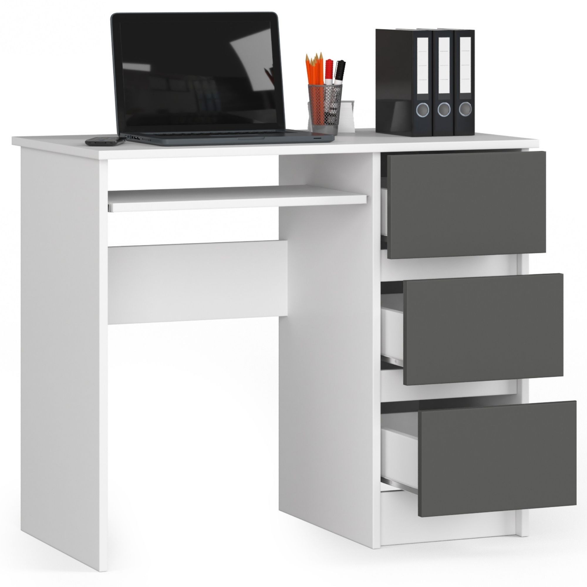 Ak furniture Psací stůl A-6 90 cm bílý/grafitově šedý pravý - Obrázek 2