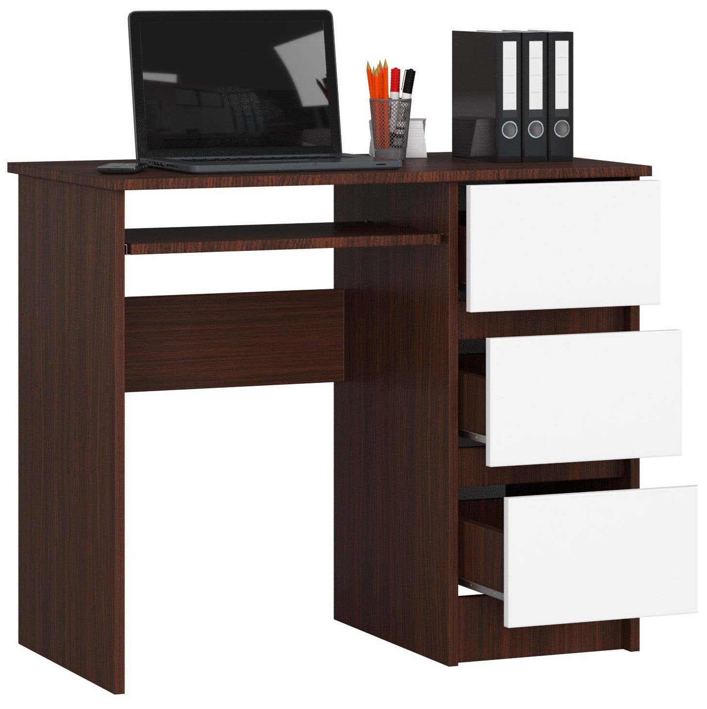 Ak furniture Psací stůl A-6 90 cm wenge/bílý pravý - Obrázek 2