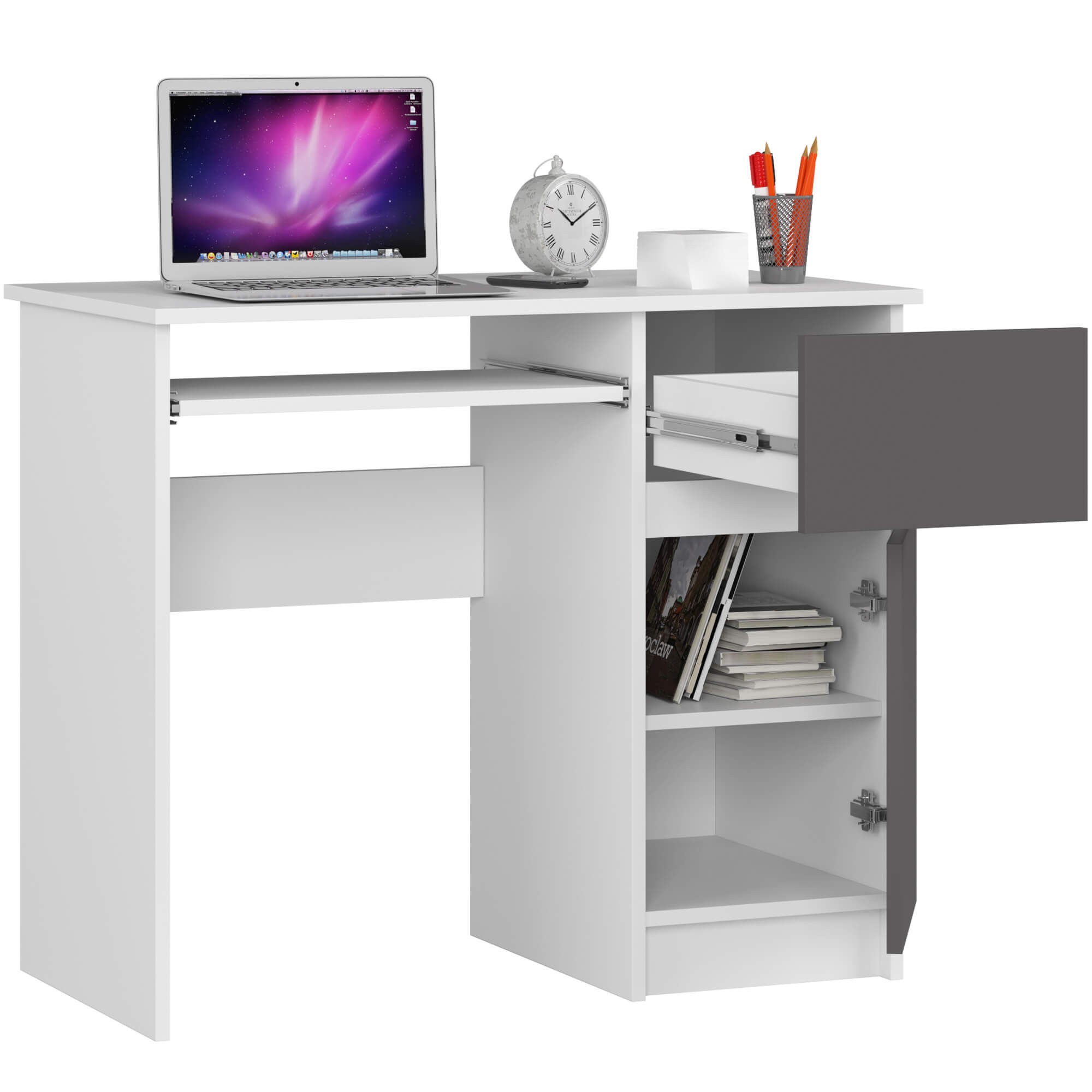 Ak furniture Psací stůl PIKSEL 90 cm bílý/grafitově šedý pravý - Obrázek 2