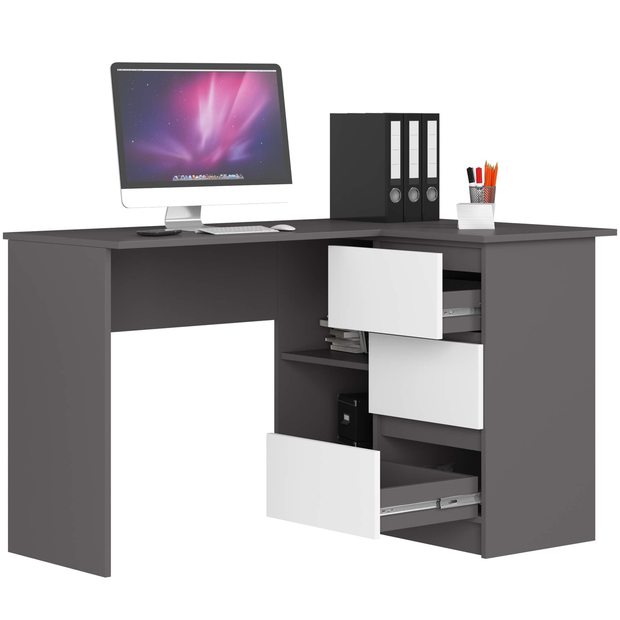 Ak furniture Rohový psací stůl B16 124 cm šedý/bílý pravý - Obrázek 2