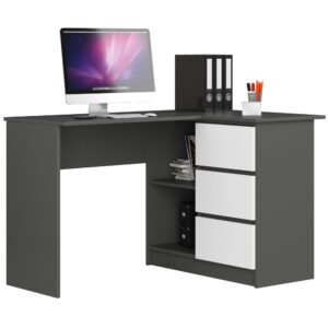 Ak furniture Rohový psací stůl B16 124 cm šedý/bílý pravý