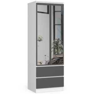Ak furniture Šatní skříň STAR 60 cm se zrcadlem bílá/grafitová