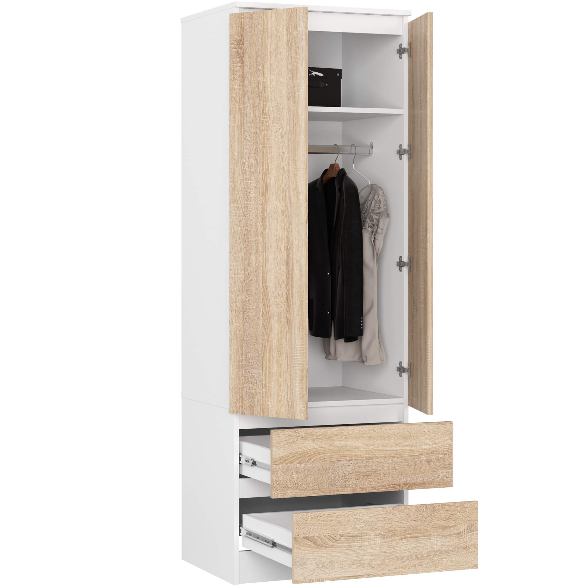 Ak furniture Šatní skříň Star 60 cm bílá/dub sonoma - Obrázek 2