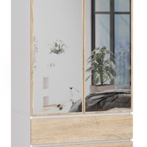 Ak furniture Šatní skříň Star se zrcadlem 90 cm bílá/dub sonoma