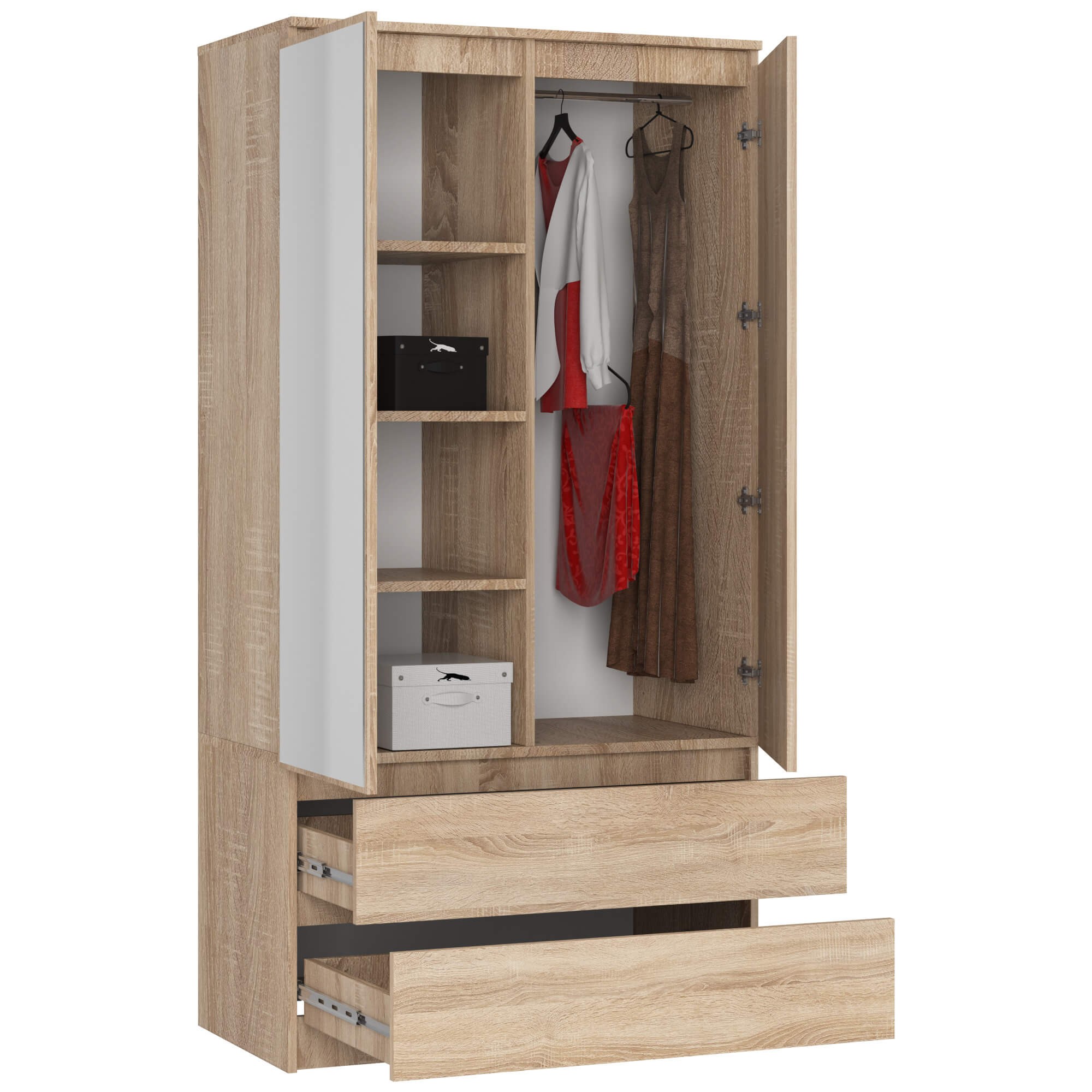 Ak furniture Šatní skříň Star se zrcadlem 90 cm dub sonoma - Obrázek 2