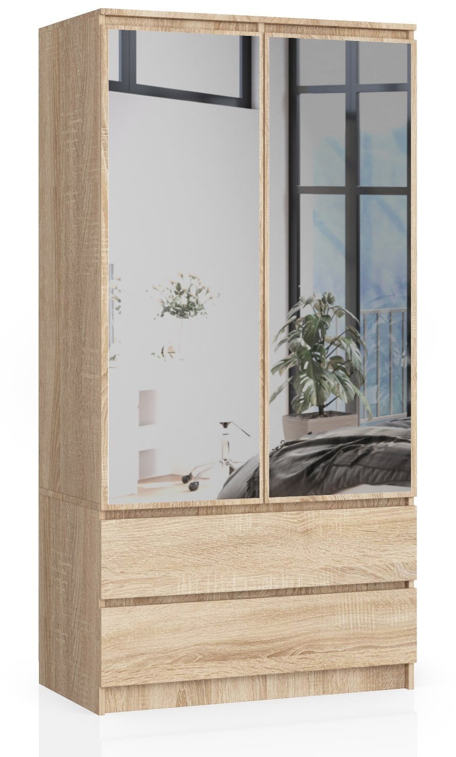 Ak furniture Šatní skříň Star se zrcadlem 90 cm dub sonoma