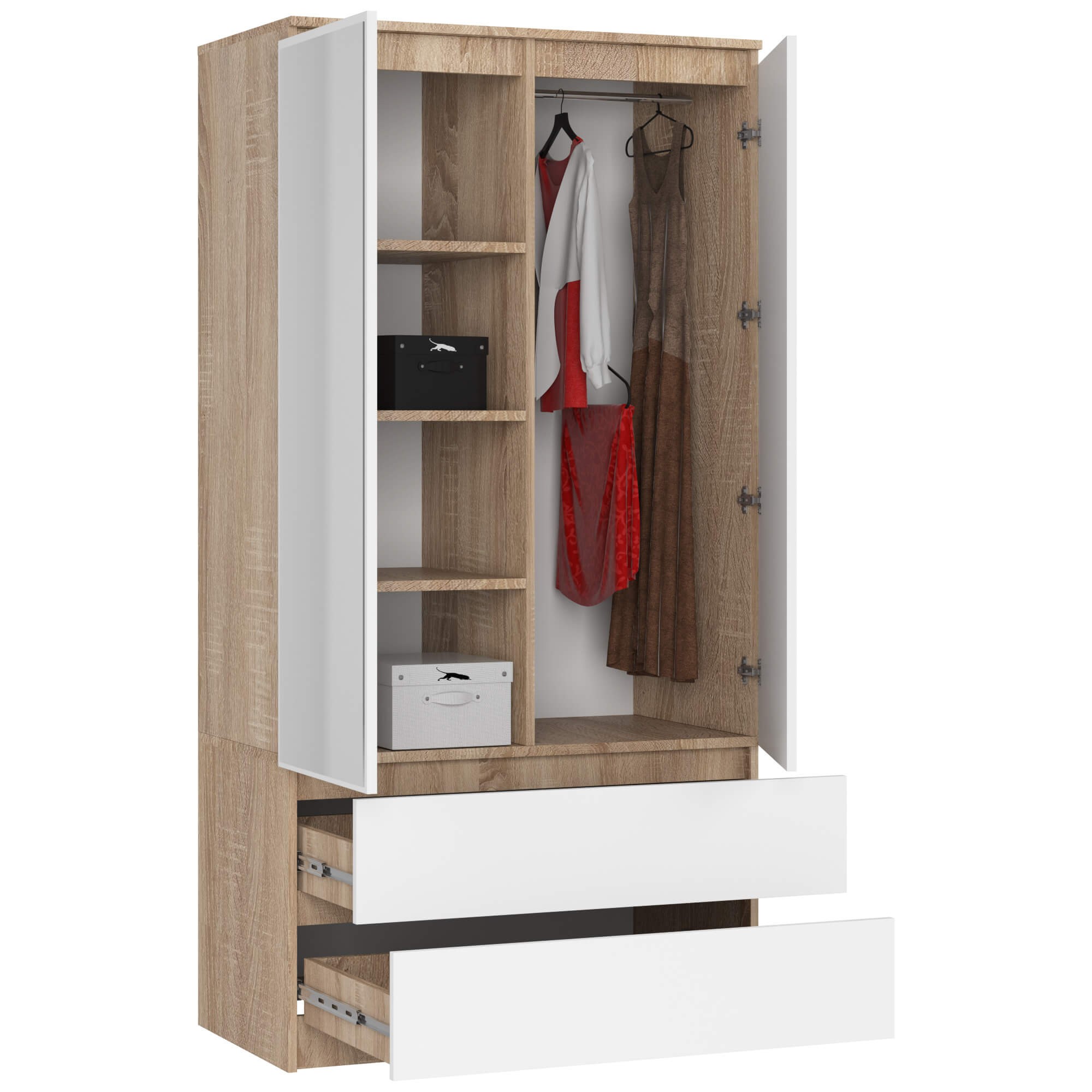 Ak furniture Šatní skříň Star se zrcadlem 90 cm dub sonoma/bílá - Obrázek 2
