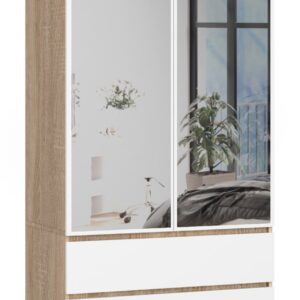 Ak furniture Šatní skříň Star se zrcadlem 90 cm dub sonoma/bílá