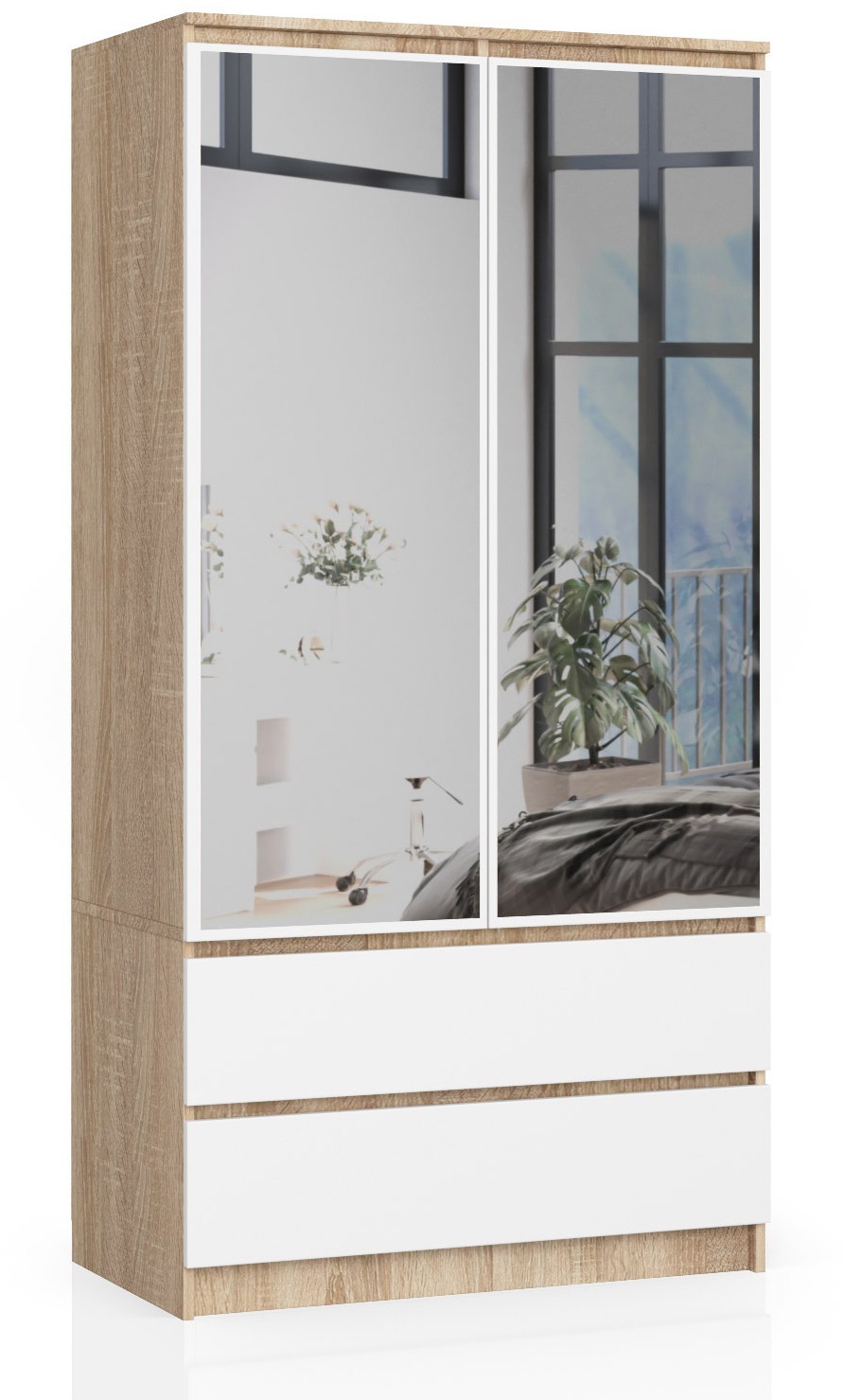 Ak furniture Šatní skříň Star se zrcadlem 90 cm dub sonoma/bílá