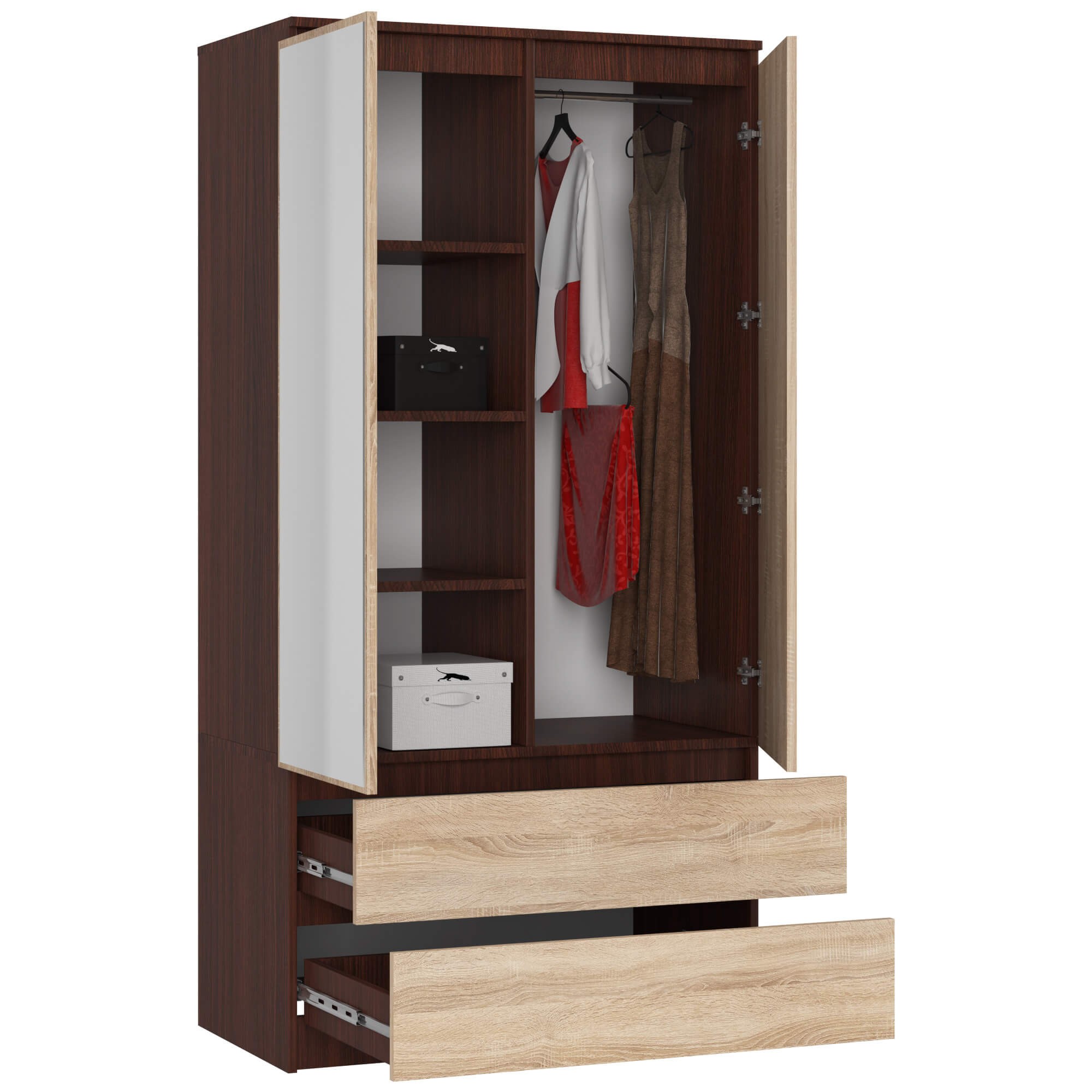 Ak furniture Šatní skříň Star se zrcadlem 90 cm wenge/dub sonoma - Obrázek 2
