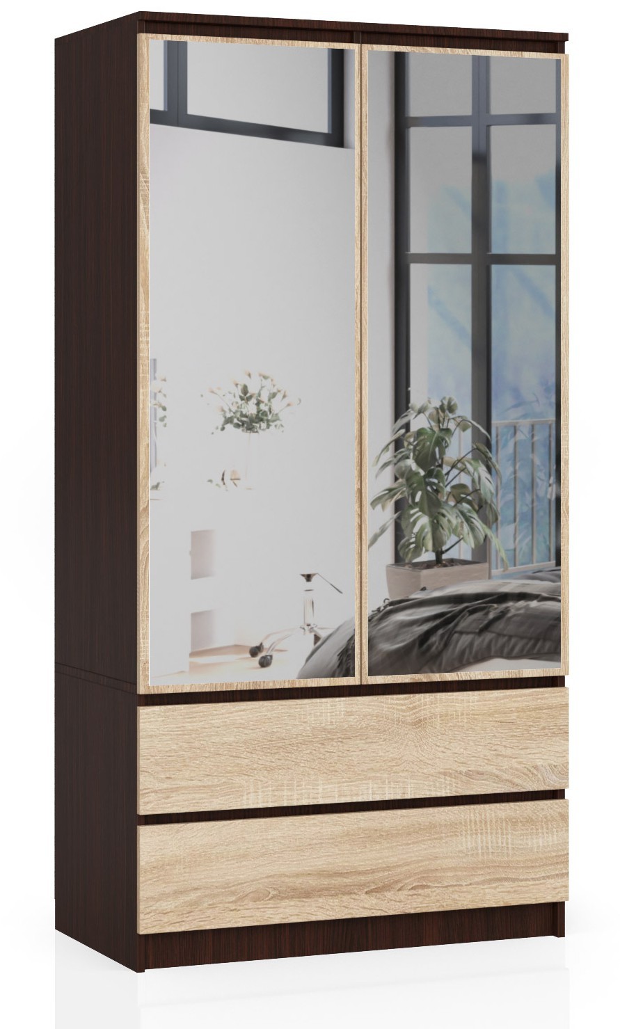 Ak furniture Šatní skříň Star se zrcadlem 90 cm wenge/dub sonoma