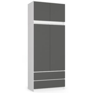 Ak furniture Šatní skříň s nástavcem Star 90 cm bílá/grafitově šedá