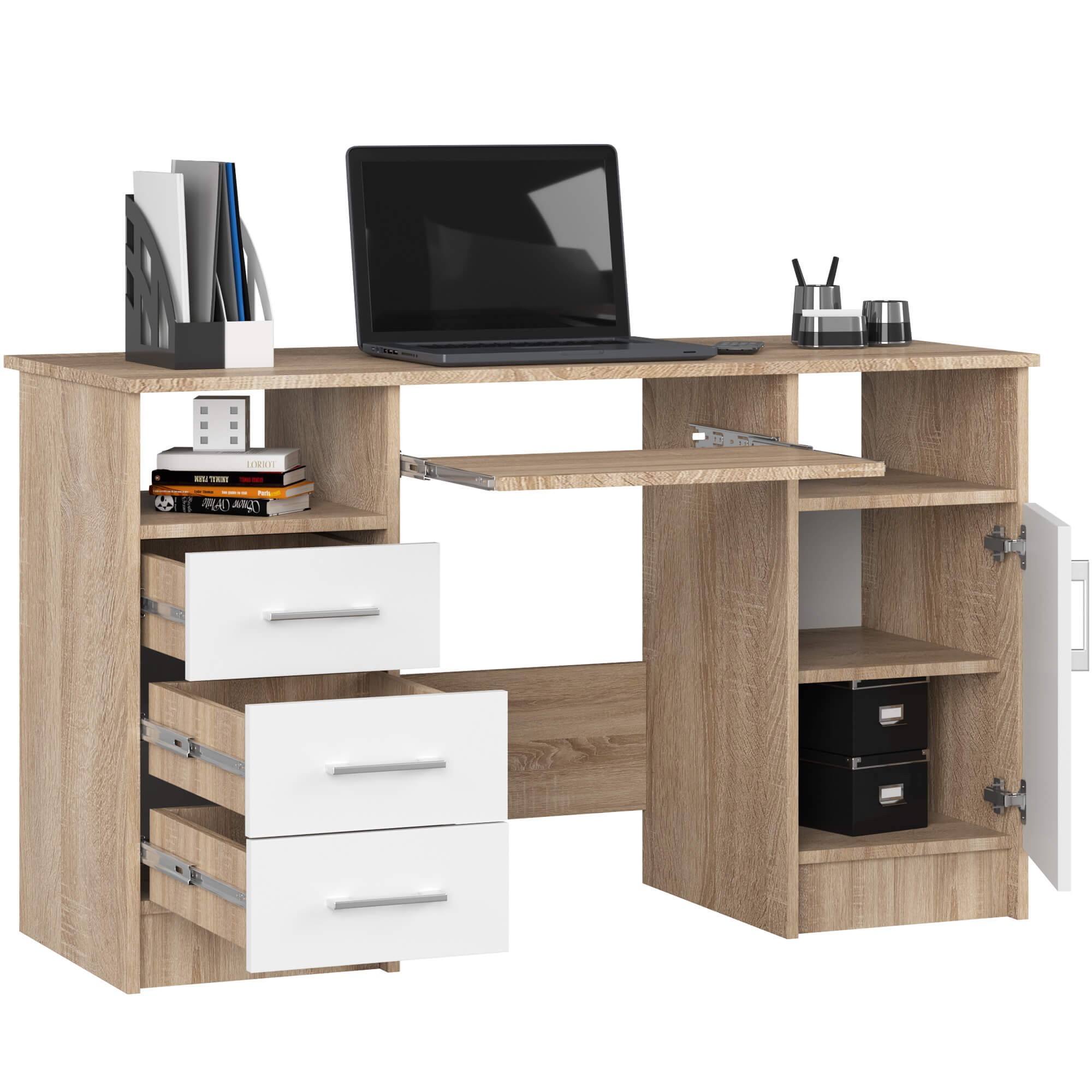 Ak furniture Volně stojící psací stůl Ana 124 cm dub sonoma/bílý - Obrázek 2