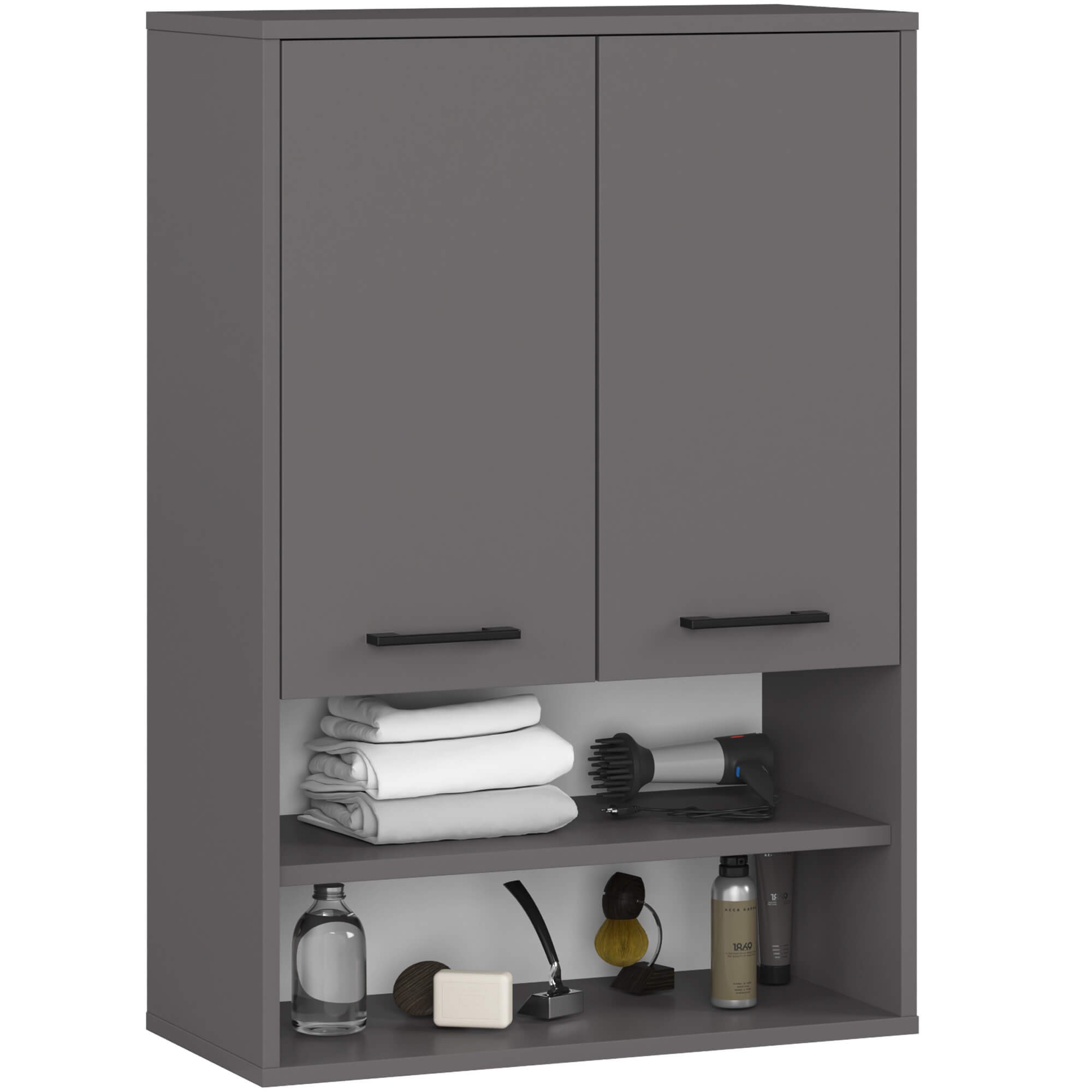 Ak furniture Závěsná koupelnová skříňka Fin W64 2D 64 cm grafit