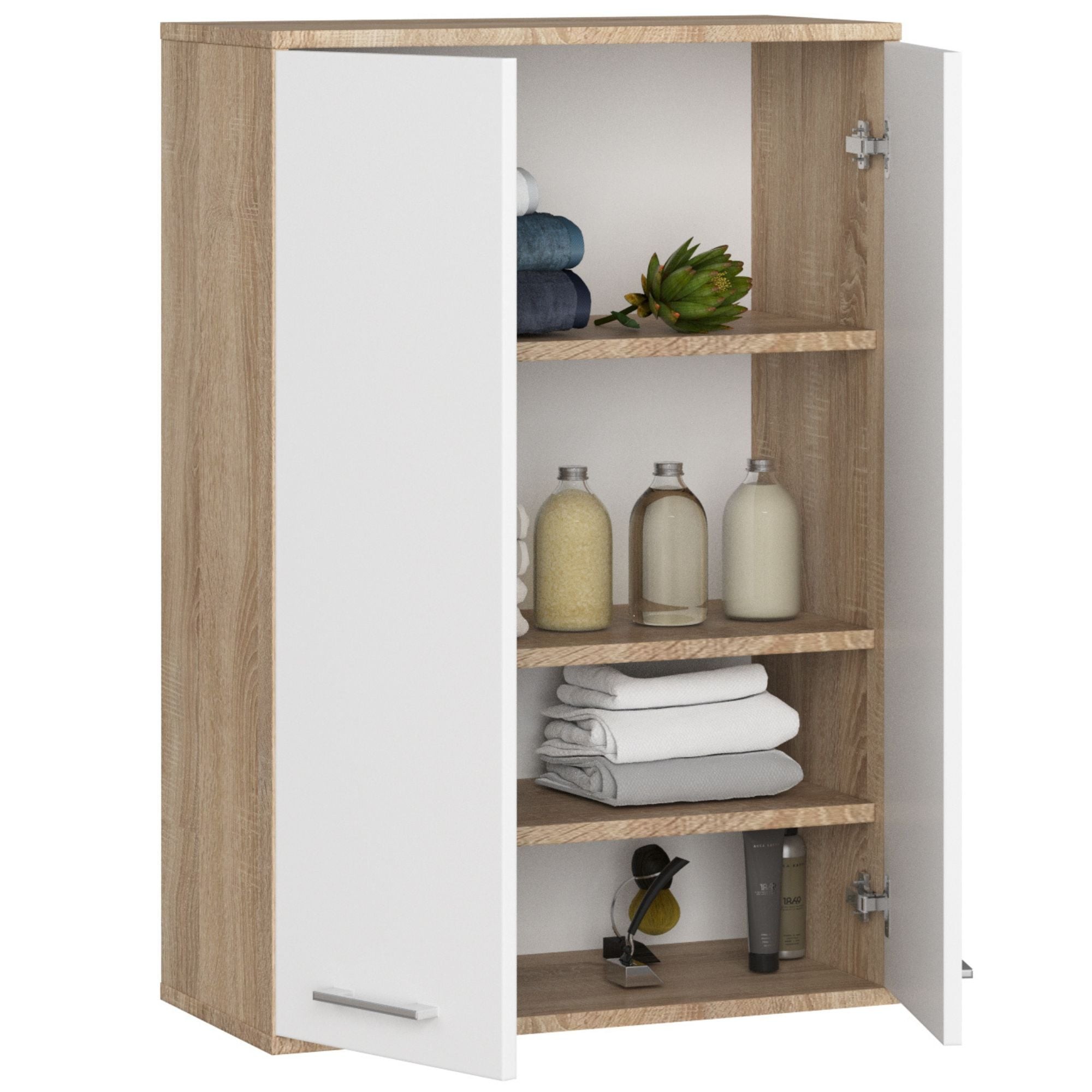 Ak furniture Závěsná koupelnová skříňka Fin W64 64 cm bílá/dub sonoma II - Obrázek 2