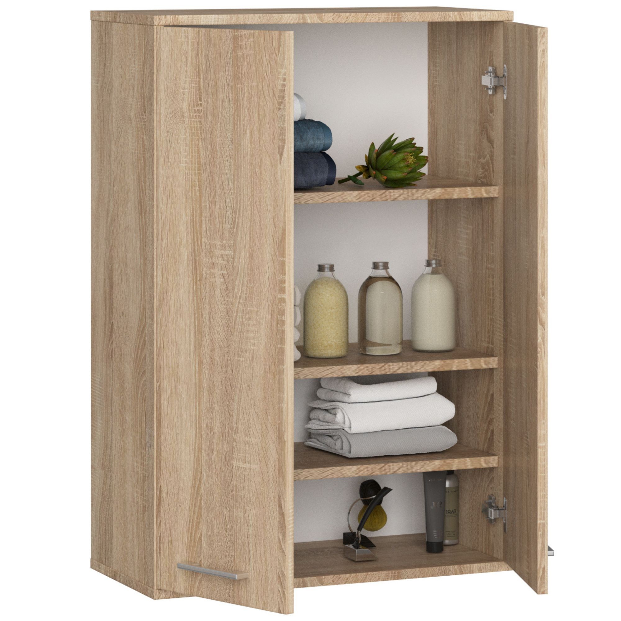 Ak furniture Závěsná koupelnová skříňka Fin W64 64 cm dub sonoma - Obrázek 2