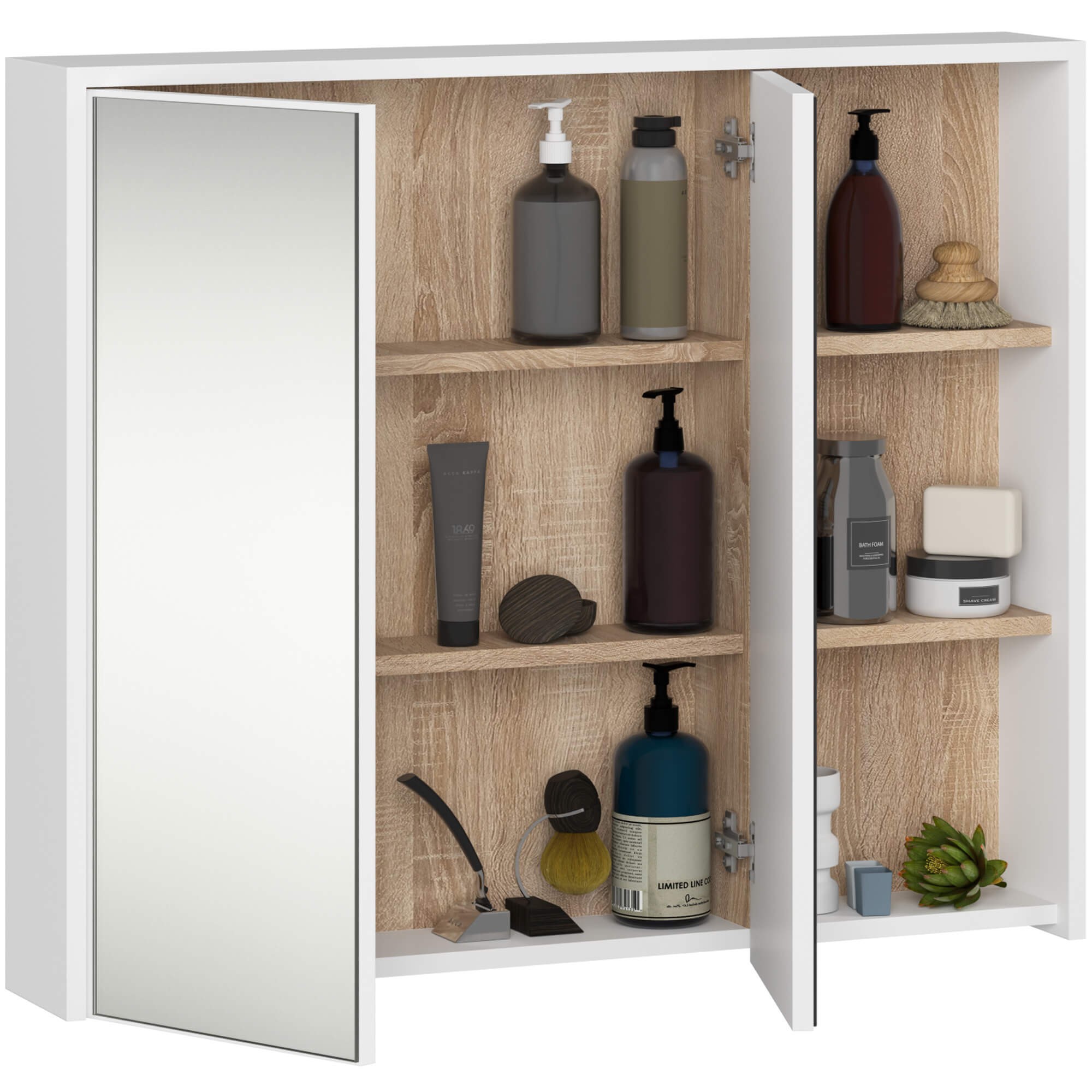 Ak furniture Závěsná koupelnová skříňka se zrcadlem VAMI 90 cm bílá/dub sonoma - Obrázek 2