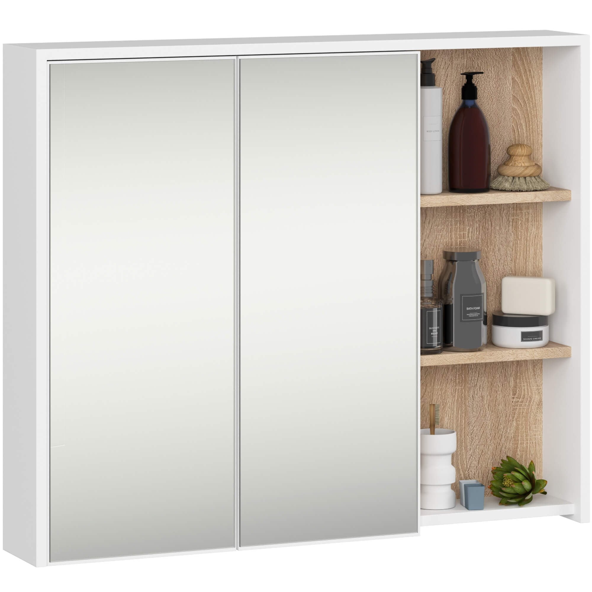 Ak furniture Závěsná koupelnová skříňka se zrcadlem VAMI 90 cm bílá/dub sonoma
