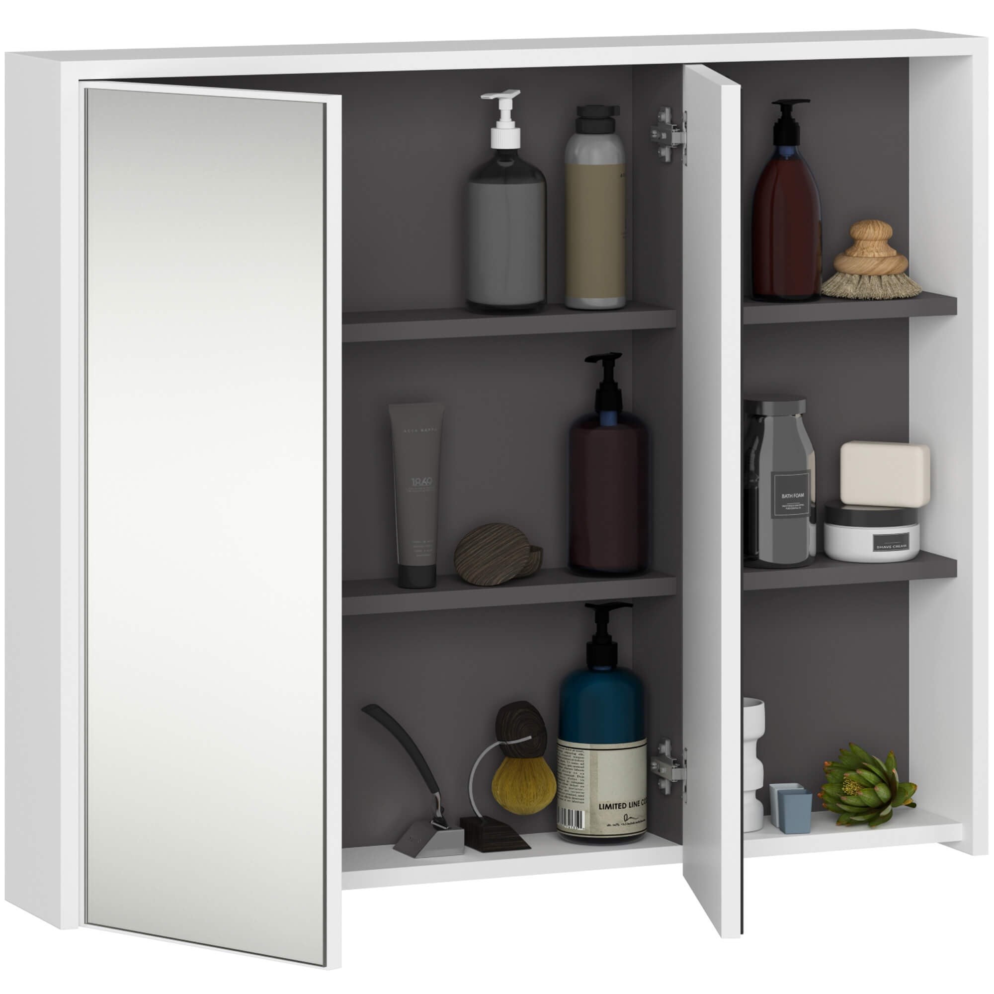 Ak furniture Závěsná koupelnová skříňka se zrcadlem VAMI 90 cm bílá/šedý grafit - Obrázek 2