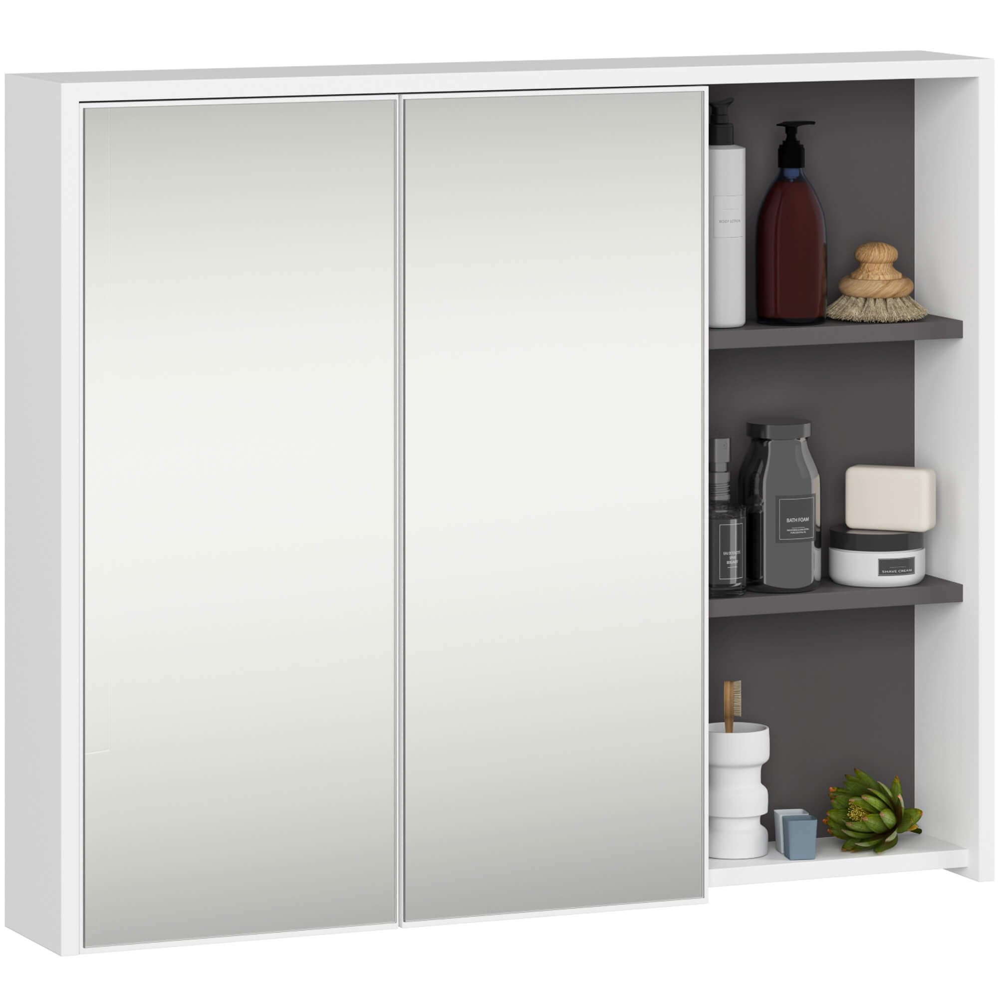 Ak furniture Závěsná koupelnová skříňka se zrcadlem VAMI 90 cm bílá/šedý grafit