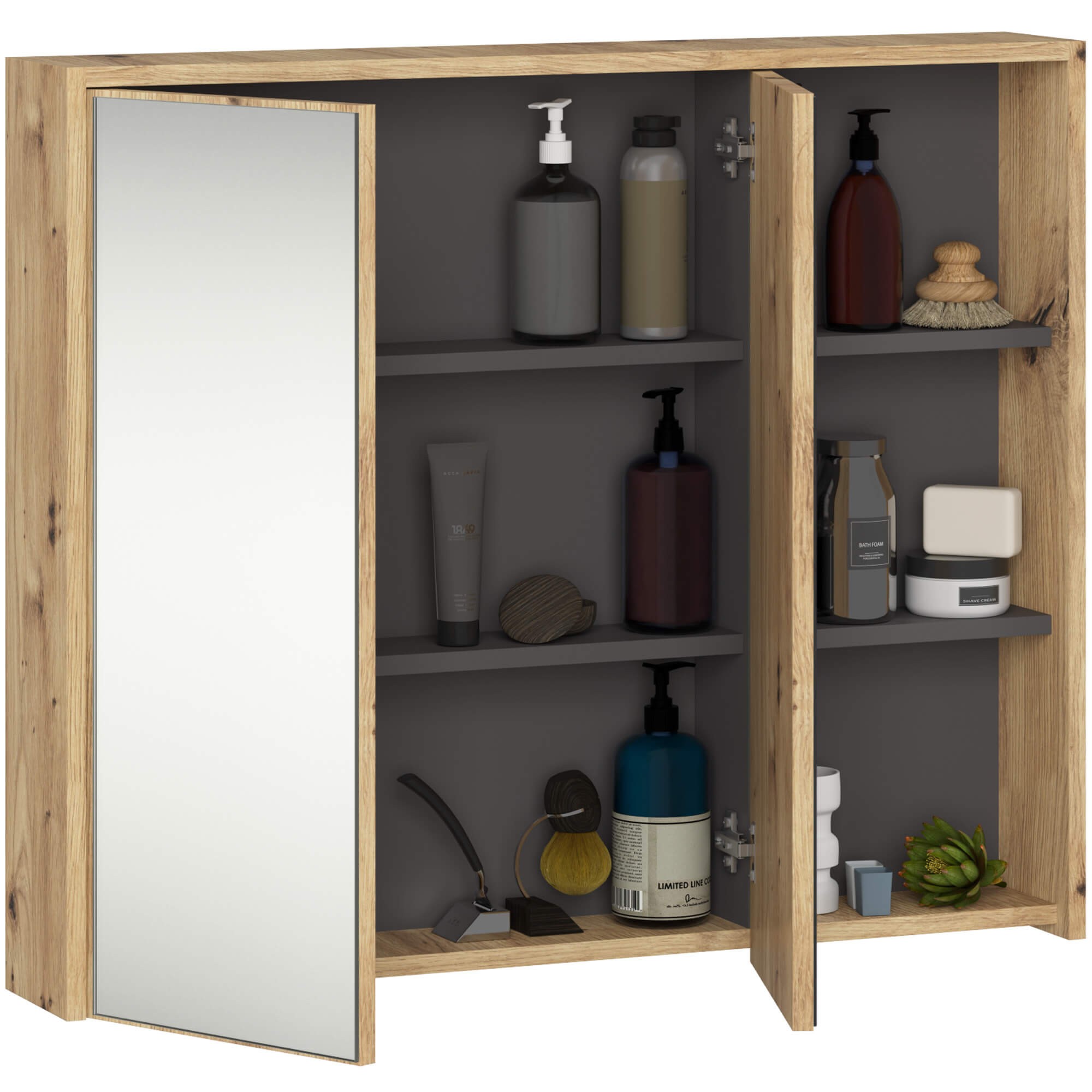 Ak furniture Závěsná koupelnová skříňka se zrcadlem VAMI 90 cm dub artisan/šedý grafit - Obrázek 2