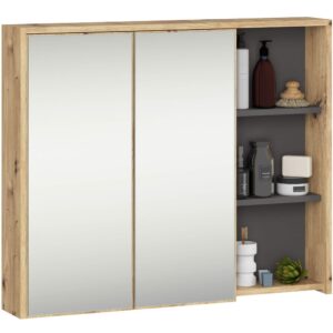 Ak furniture Závěsná koupelnová skříňka se zrcadlem VAMI 90 cm dub artisan/šedý grafit