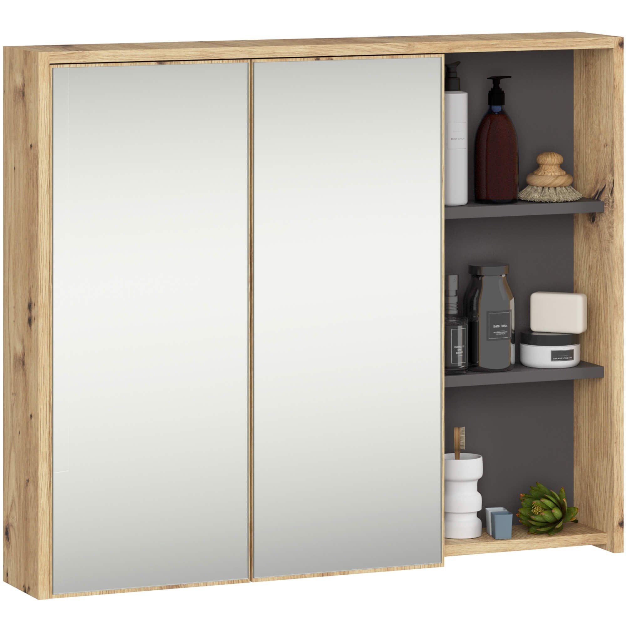 Ak furniture Závěsná koupelnová skříňka se zrcadlem VAMI 90 cm dub artisan/šedý grafit