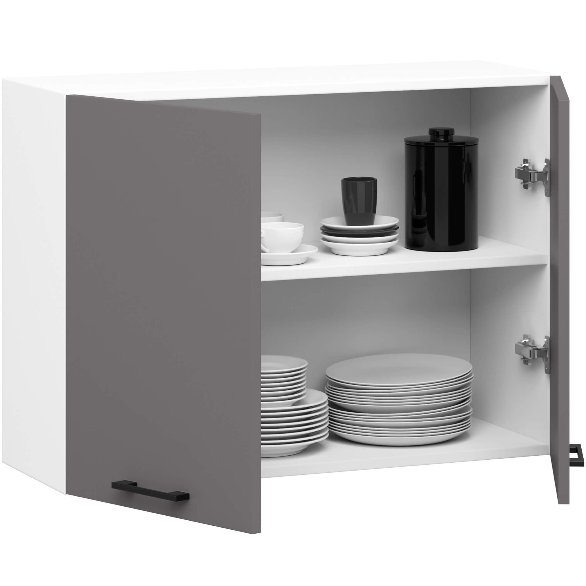 Ak furniture Závěsná kuchyňská skříňka OLIVIE 80x58 cm 01 matná bílá/matná grafitově šedá - Obrázek 2