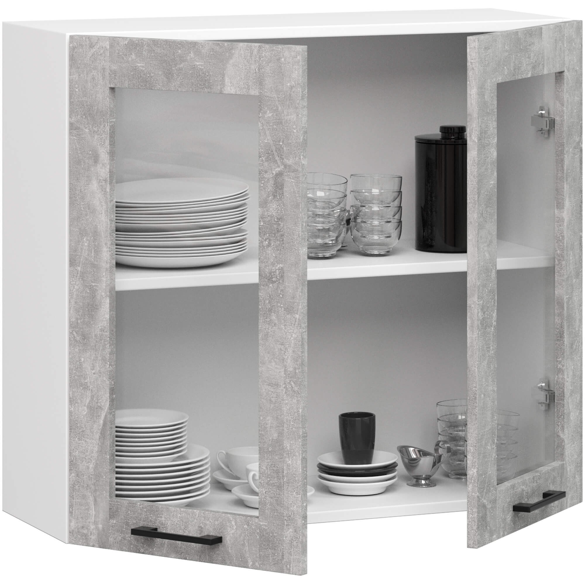 Ak furniture Závěsná kuchyňská skříňka OLIVIE W 80x72 cm matná bílá/beton - Obrázek 2