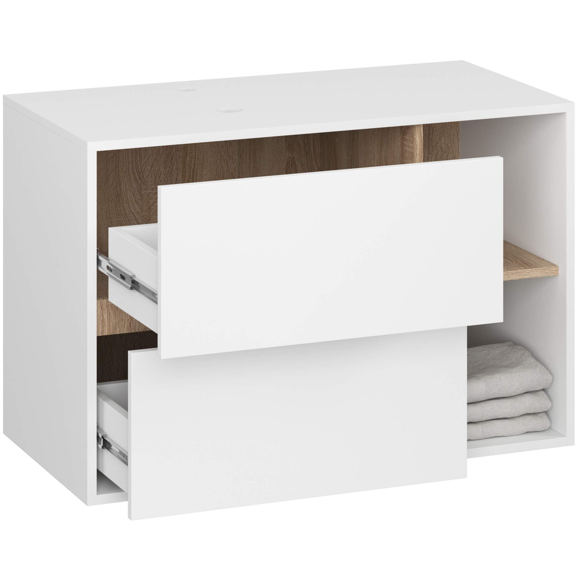 Ak furniture Závěsná skříňka pod umyvadlo VAMI s otvory 90 cm bílá/dub sonoma - Obrázek 2