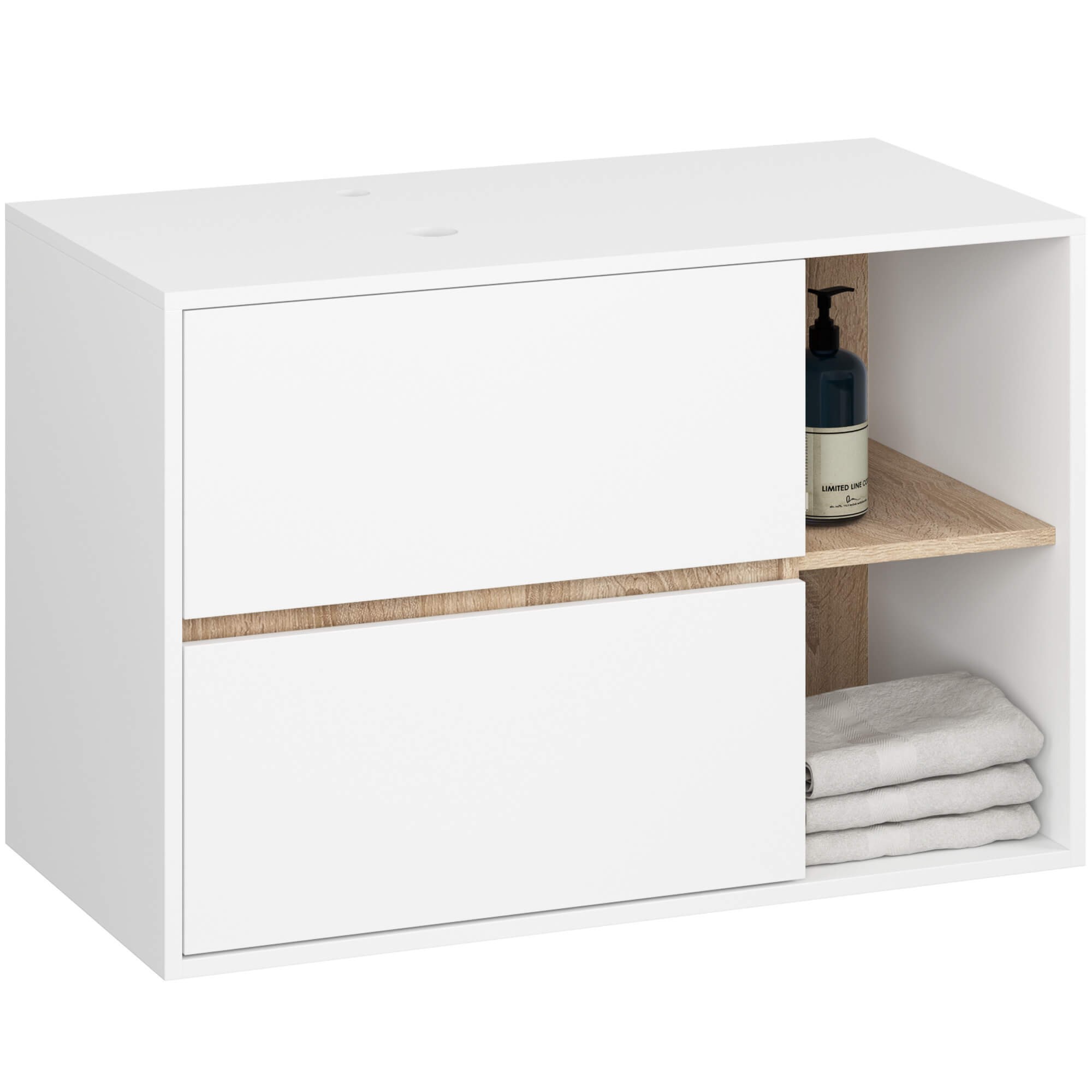 Ak furniture Závěsná skříňka pod umyvadlo VAMI s otvory 90 cm bílá/dub sonoma