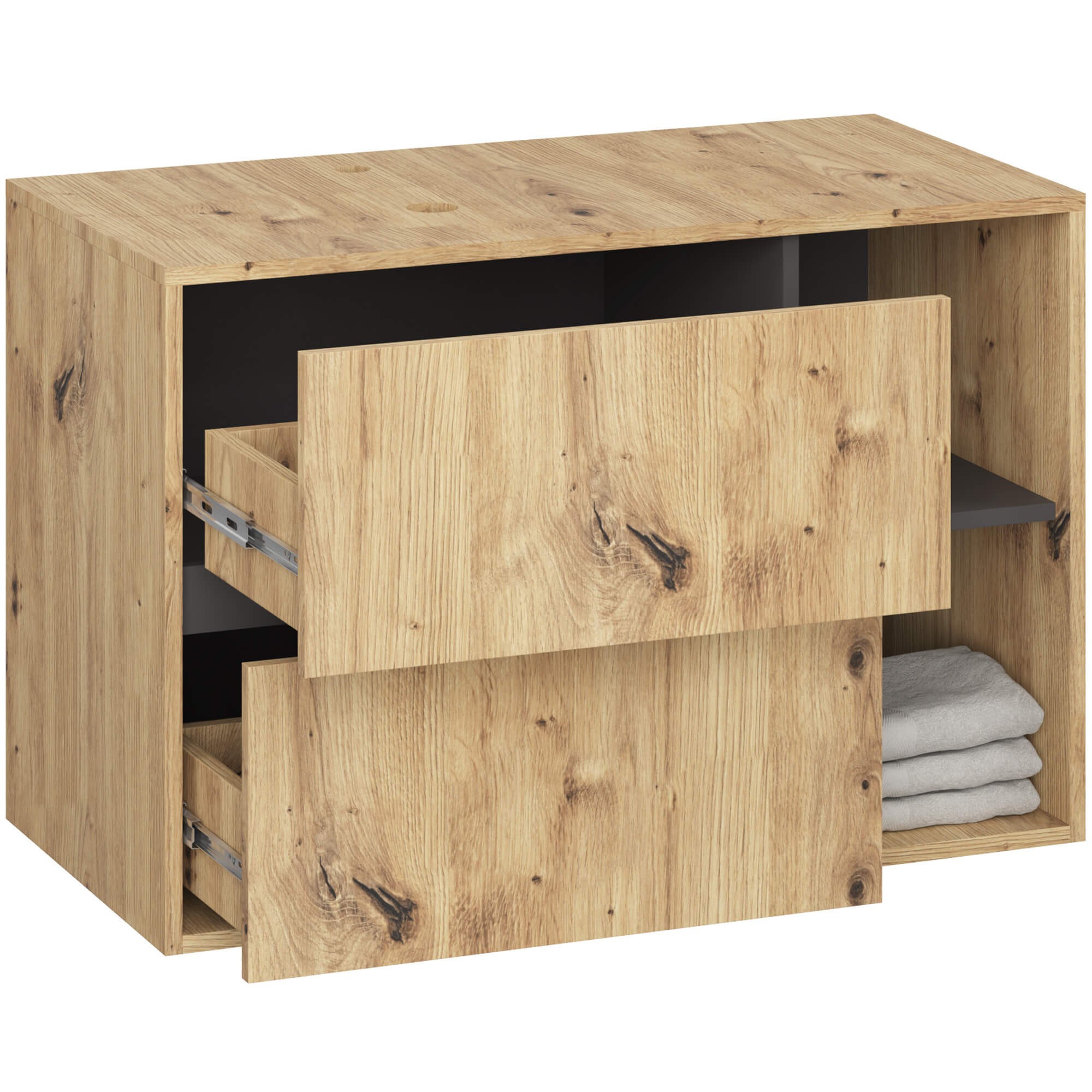 Ak furniture Závěsná skříňka pod umyvadlo VAMI s otvory 90 cm dub artisan/šedý grafit - Obrázek 2