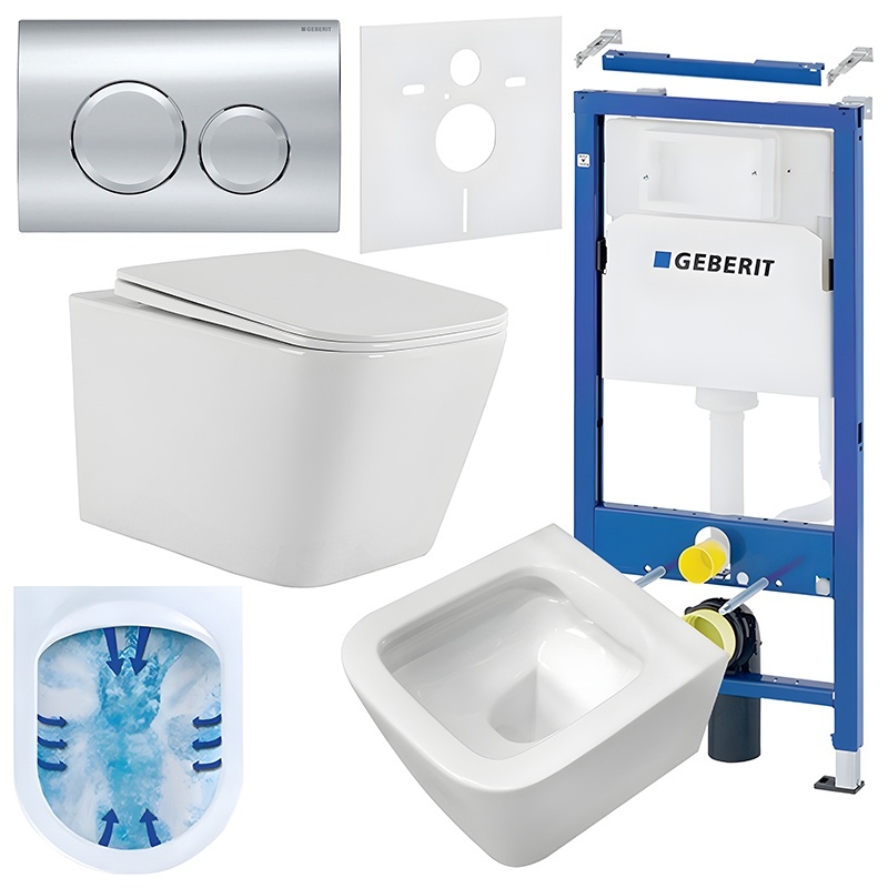 BPS-koupelny Podomítkový modul Geberit DuoFix s WC mísou AQ-WH-03 + ovládací tlačítko Delta 20 chrom