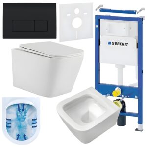 BPS-koupelny Podomítkový modul Geberit DuoFix s WC mísou AQ-WH-03 + ovládací tlačítko Delta 50 černá lesk