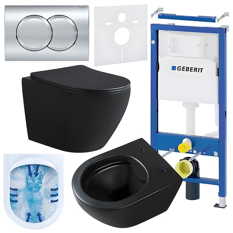 BPS-koupelny Podomítkový modul Geberit DuoFix s WC mísou MU-MTB-RIM-03 + ovládací tlačítko Delta 01 chrom