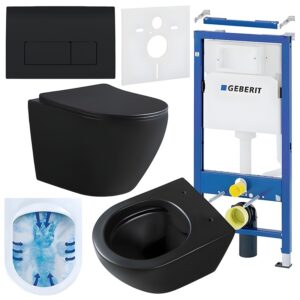 BPS-koupelny Podomítkový modul Geberit DuoFix s WC mísou MU-MTB-RIM-03 + ovládací tlačítko Delta 50 černá lesk