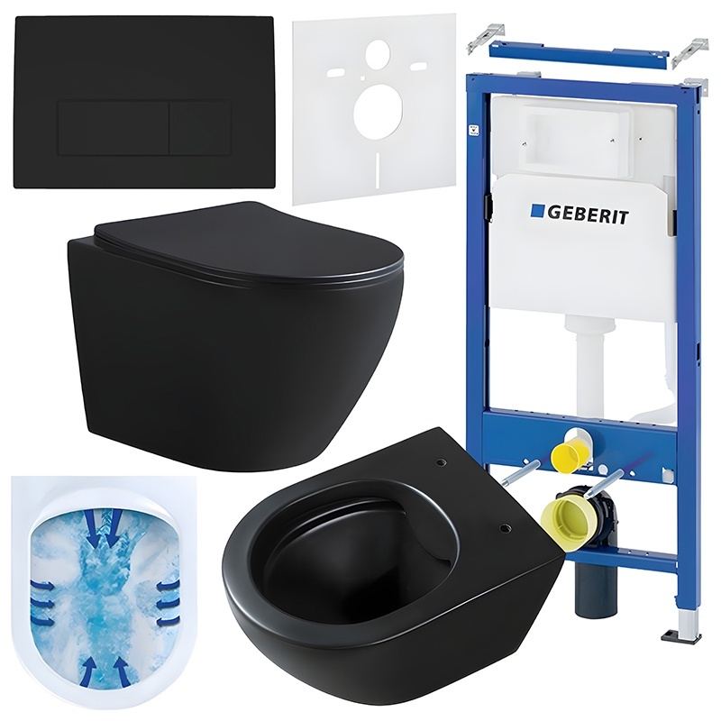 BPS-koupelny Podomítkový modul Geberit DuoFix s WC mísou MU-MTB-RIM-03 + ovládací tlačítko Delta 50 černá mat