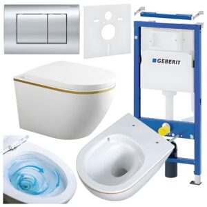 BPS-koupelny Podomítkový modul Geberit DuoFix s WC mísou MU-WH-GL-TR-02 + ovládací tlačítko Delta 30 chrom