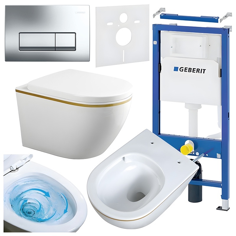 BPS-koupelny Podomítkový modul Geberit DuoFix s WC mísou MU-WH-GL-TR-02 + ovládací tlačítko Delta 50 chrom