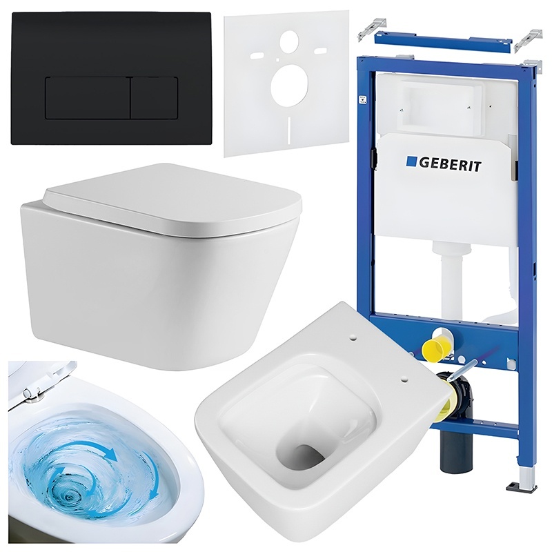 BPS-koupelny Podomítkový modul Geberit DuoFix s WC mísou VA-WH-TR-02 + ovládací tlačítko Delta 50 černá lesk