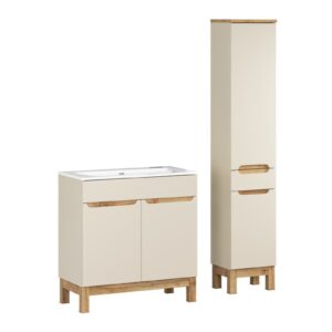 Comad Koupelnová sestava Bali Sky se zápustným umyvadlem a skříňkami 80 cm kašmírová/dub wotan